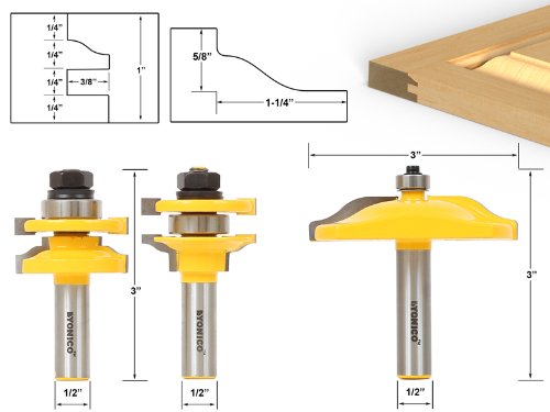 YONICO Raised Panel Cabinet Door Rail and Stile Router Bits Set 3 Bit Ogee 1/2-Inch Shank 12335 Ogee - 1/2" Shank