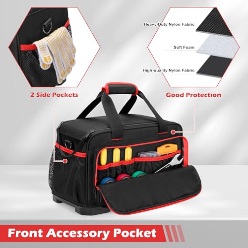 Rexmica 15-Inch Tool Bag Heavy Duty Tool Tote with EVA Hard Bottom