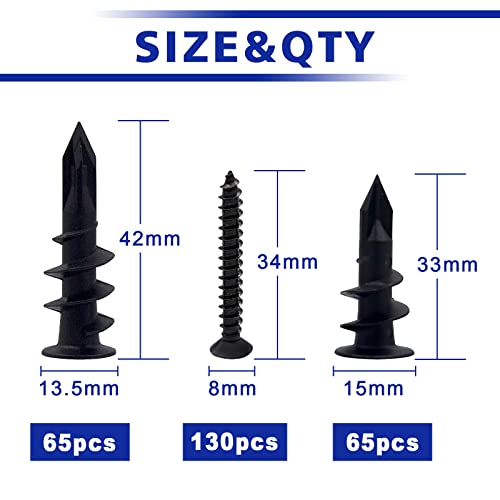Drywall Anchors Self Drilling Hollow Wall Anchors with Screws, White Set 260 PCS, Black 260 PCS