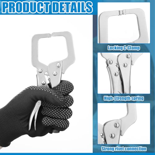 Yexiya 6 Pcs 6 Inch Locking C Clamp Original Lock Regular Tips Plain adjustable Alloy Steel Locking C Clamp for Woodworking Carpentry Welding Electrical Equipment, Silver