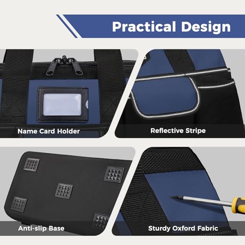 16-Inch Heavy Duty Tool Bag, 22 Pockets Empty Tool Box Organizer Storage, Soft Large Tote Toolbox Organization Portable Handle Carry Drill Toolbag for Handyman Home DIYer, Dad Men Gifts, Blue 16 Inch
