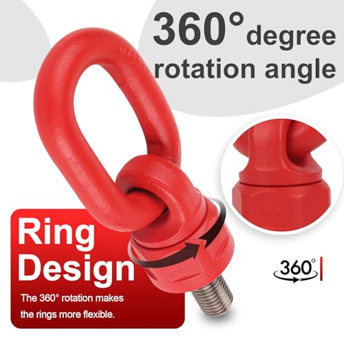 4pcs Eye Bolts M12x18 Load-Bearing 0.5Ton-1Ton Metric Thread Alloy Steel Material 360° Rotatable Eye Ring Alloy Steel Material Industrial-Grade Lifting Sling Tensile Strength >1080MPa 4pcs M12x18
