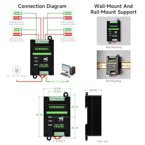 Waveshare Industrial 4-Ch PWM Output Module, Modbus RTU Protocol, Isolated RS485 Interface, Adjustable Frequency and Duty Cycle, with Various Isolation and Protection Circuits
