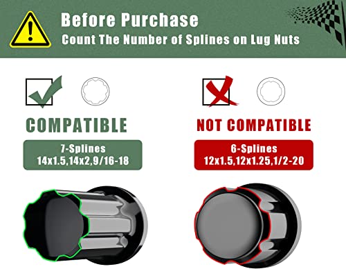 M14x1.5 Lug Nuts Spline Black 24 Pack 14x1.5 Aftermarket Wheel Lugnut,2" Tall Large Acorn Seat with 2 Socket Key for Avalanche Silverado Tahoe Avalanche Yukon Cadillac SAAB