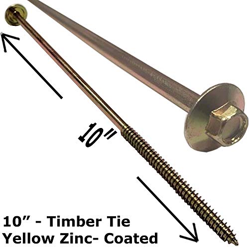 (25) 10" - Zinc Coated Rust Resistant Timber Tie - Heavy Duty 1/4" - Hex Head Structural Screw - 5/8" Wide Flange Head with coarse Thread for Secure Hold - Heavy Duty 3/16" Shank for Extra Strength