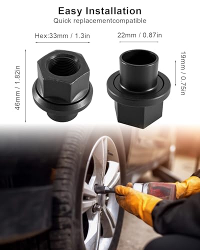 6Pcs Two-Piece 19mm Sleeve Flanged Wheel Nuts, M22x1.5 Hex 33mm with Hub Piloted Seat & 26mm Bolt Hole Size Torque 500-550LBS, for Heavy Duty Truck Semi Truck Fit Steel Dual Wheels