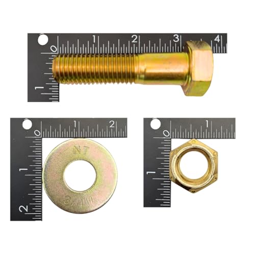 3/4"-10 x 3 Grade 8 Bolts (4-Pack) – Heavy-Duty Hex Bolts Includes USS Flat Washers & All Metal Prevailing Torque Lock Nuts – High-Strength SAE J429 3.0" Coarse Thread Yellow Zinc
