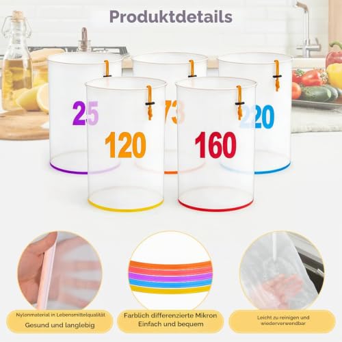 5 Gallon Mesh Bubble Bags, Foam Bag Kit for Herb Extraction | Professional Ice Water Extraction Kit, Spider Farmer Bubble Bags with Press Strainer and Storage Bag (25 to 220 Micron)