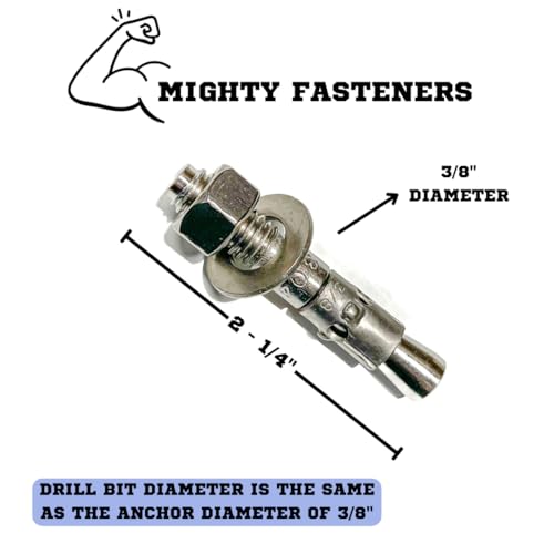 Mighty Fasteners 304 Stainless Steel Wedge Anchors 3/8" X 2-1/4" - 25 Pack 3/8" X 2-1/4"