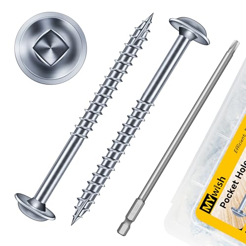 Mywish (10Sets) 3/8" x 3" Hex Head Lag Bolts & 100Pcs Pocket Hole Screws 2 Inch, Heavy Duty Lag Screws with Washers, Wood Screws #8 x 2 Washer Head Square Drive Self Tapping Pocket Screws