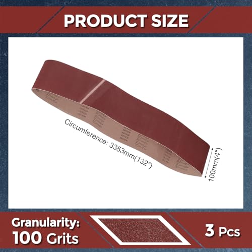 3 Pcs Sanding Belts 4 x 132 Inch 100 Grit Aluminum Oxide 4 x 132 Inch(100 Grits) 3