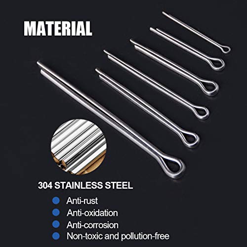 Glarks 340Pcs 6 Sizes 304 Stainless Steel Cotter Pin Assortment Kit +300Pcs 12 Size Zinc Plated Steel Cotter Pin and Hair Pin Assortment Kit