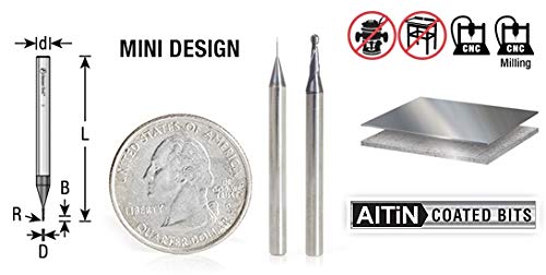 Amana Tool - 51760 AlTiN Coated CNC Steel, Stainless Steel & Composite Ball End Mini Mill 0.060 D x 0.360 CH x 1/8 SHK (51760)