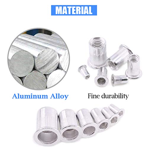 Glarks 180Pcs 304 Stainless Steel Flat Head Threaded Rivet nut Assortment Kit +160Pcs Aluminum Alloy Flat Head Metric Threaded Rivetnut Insert Nutsert Rivet Nut Assortment Kit