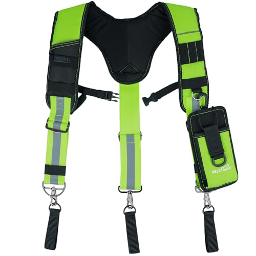 MELOTOUGH 1 PCS Padded Tool Belt with handle strap Construction Work Belt with 4 ring to hook with Tool Belt Suspenders + 1PCS Tool Belt Suspenders Work Belt Suspenders for Men Big and Tall Constructi