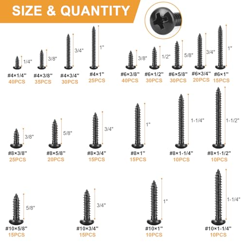 Phillips Pan Head Stainless Steel Wood Screws Assortment Kit, Sheet Metal Screws Self Tapping Screws Set, Reliable Assorted Fastener Kit with Various Length