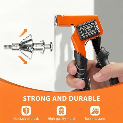Molly Bolts for Plaster Walls and Drywall, Heavy-Duty 30 PCS Hollow Wall Anchor Set with Setting Tool, 5 Sizes for Secure Installation on Drywall Holding 65 Lbs, Easy to Use Fasteners, Orange
