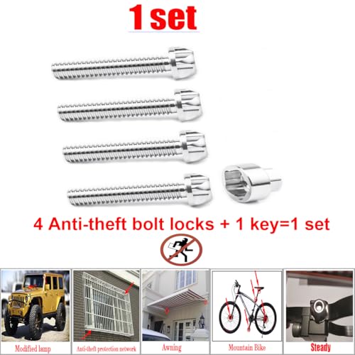 1/4-20-1/2" Screws 304 Stainless Steel Anti-Theft Locking 20tpi 1/2inch Bolts Security Hardware Kit for Mountain Bike Awning Car Accessories for Styling Light Bar Safety(4 Lock+ 1 Key) 1/4-20-1/2"-4+1