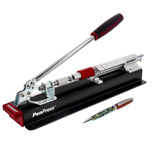 Milescraft 4701 Pen Press – Join Turned Pens & Projects – Advanced, Spring-Loaded Design Holds Workpiece in Place & Adjusts Size Quickly Using Six Quick-Flip Stop Settings. Includes Two Receiving Tips