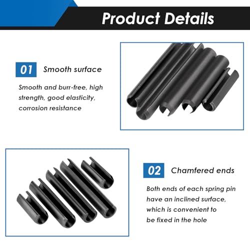 440Pcs Roll Pin Assortment Kit - Slotted Spring Pins Steel Split Expansion Pin 13 Sizes M1.5 M2 M2.5 M3 M4 M5 M6 for Home Improvement Automotive Repair