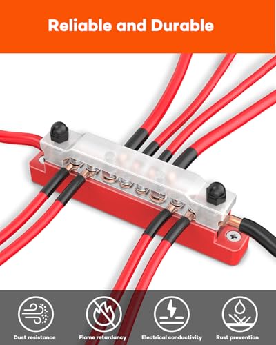 Busbar Distribution Block 12V 150A Power Distributor Pack of 2 | 6 x M4 and 4 x M6 Terminal Bolts, 12 V Distribution Block with Cover, for Car Boat Marine Solar RV DC Copper Set 6 x M4 & 4 x M6 Klemmenbolzen