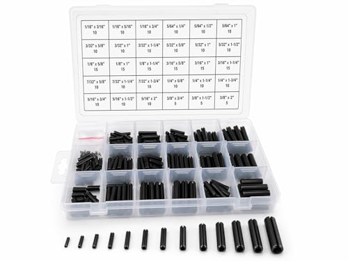 Titan Industrial Supply-315 Piece Roll Pin Assortment Kit – 11 Popular Sizes from 1/16" to 3/8" – Heavy-Duty Compression Pins with Organized Storage Case