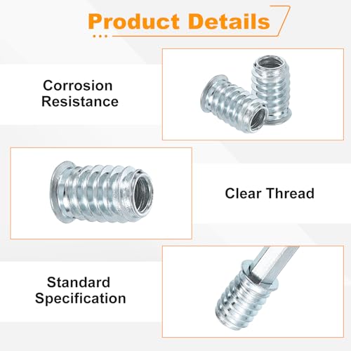uxcell 100 Pcs Threaded Insert for Wood, 5/16" - 18 Carbon Steel Threaded Studs Hex Socket Drive Nut Inserts Screw in Nut Fastener Connector with Hex Wrench 20mm Length for Home, Silver 5/16"-18x20mm