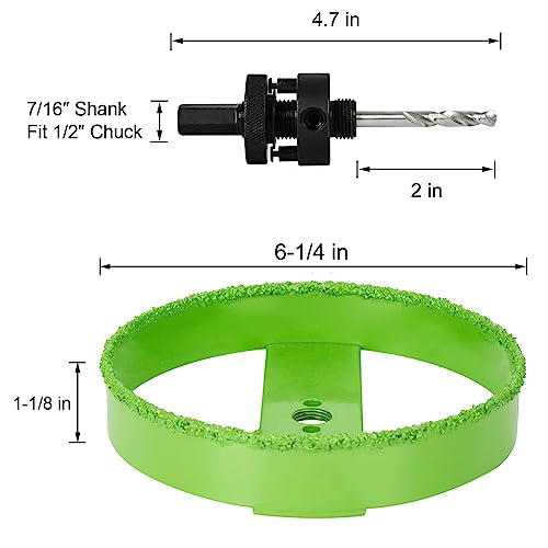 6-1/4 Inch Carbide Hole Saw for 6" Recessed Lights Can Lights, 6.25 Hole Saw Cutting Ceiling Plaster Drywall with Dust Bowl, 2X Faster 6-1/4 Inch