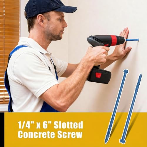 1/4'' x 6'' Hex Head Concrete Screw Anchor 50pc, Slotted Concrete Screw with Screwdriver, Masonry Screw for Concrete Brick Block and Wood Fastening 1/4" x 6" hex head *50