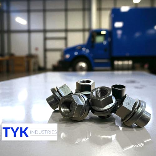6 Pack - Two-Piece 19mm Sleeve Flange Wheel Lug Nuts, M22x1.5 Hex:33mm Black for Heavy Duty Truck Semi Truck Fit Steel Dual Wheels with Hub Piloted Seat for 26mm Bolt Hole Size by TYK Industries