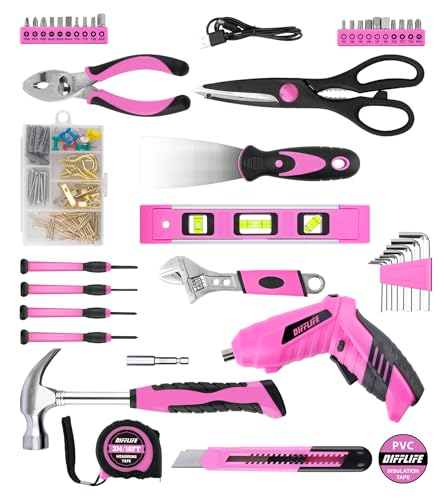 143-Piece Pink Tool Set, Home Repair Kit with Power Screwdriver for Women