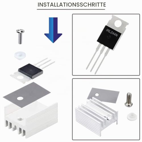 20pcs IRLZ44N Mosfet Transistor IRLZ44NPBF N-Channel TO-220AB 47A 55V 3Pin International Rectifier with Heatsink Screw Disc Rubber Silicone Screwdriver