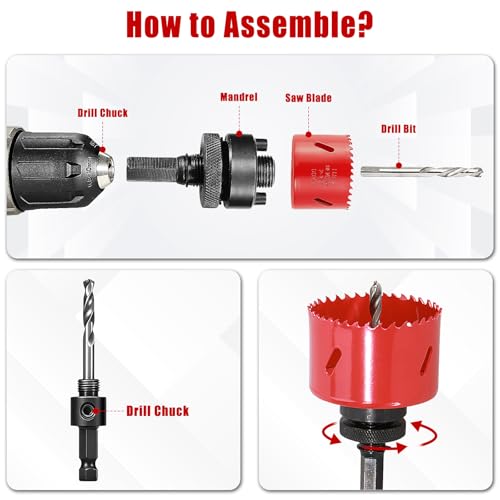 Bi-Metal Hole Saw Kit, HYCHIKA 17 Pcs High Speed Steel 3/4" to 2-1/2" Hole Saw Set in Case with Mandrels, Hole Saw Bit for Metal, Drilling PVC Board,and Plastic Plate 17 Pcs Hole Saw Kit