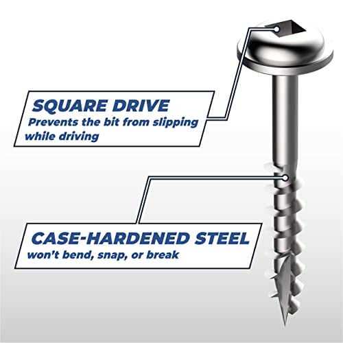 Kreg Zinc Pocket-Hole Screws - SML-C250-250 - 2-1/2 Inch - Coarse Thread - Maxi-Loc Head - Indoor - 250 Count