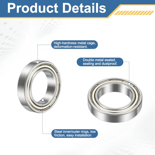 sourcing map 10Pcs 6804-Z Deep Groove Ball Bearing, 20mm x 32mm x 7mm Double Metal Shielded Bearing Precision for Electric Motor, Drives Wheels, Power Tools 10