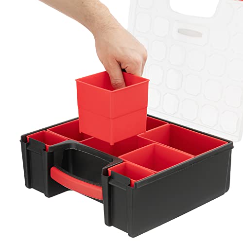 INTERTOOL Hardware Organizer with 7 Deep Removable Bins - Small Parts Storage Tool Box for Nuts, Bolts, Screws, Nails - Portable Handle Transparent Lid with Locks BX08-4032 7 Removeable Bins, Deep