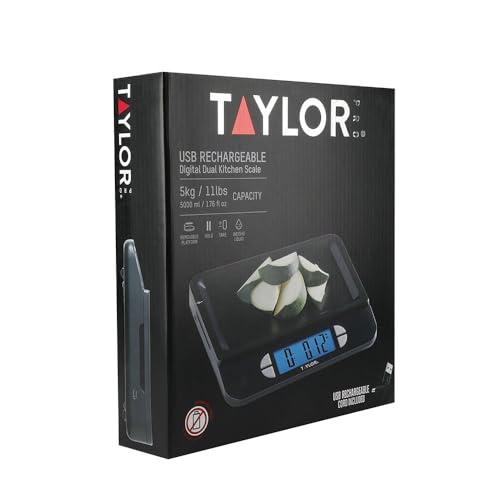 Taylor Pro Accurate USB Rechargeable Kitchen Scales with Tare Function in Gift Box, Stainless Steel