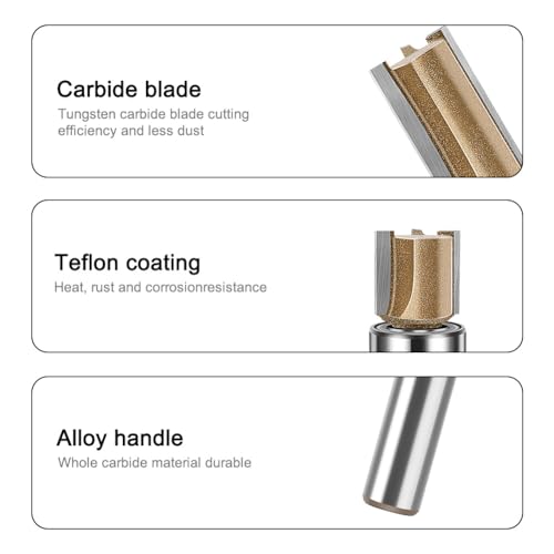 3-Flute Bottom Bearing Flush Trim Bit Set 1/4" 4PC 15/32"-1-1/2" Inches