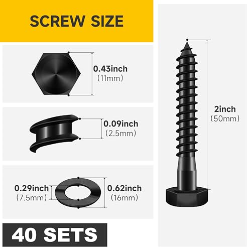 Mywish (40Sets) 1/4" x 2" Hex Head Lag Bolts & 20 Pack #14 x 4 Inch Exterior Lag Screws, 6.3x100mm Serrated Hex Washer Structural Deck Wood Screw, Lag Screws Wood Screws, Heavy Duty Construction Screw