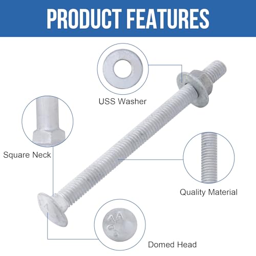 5/16" x 6" Carriage Bolts (25 PCS), Hot Dip Galvanized, Heavy Duty Round Head with Washers and Nuts