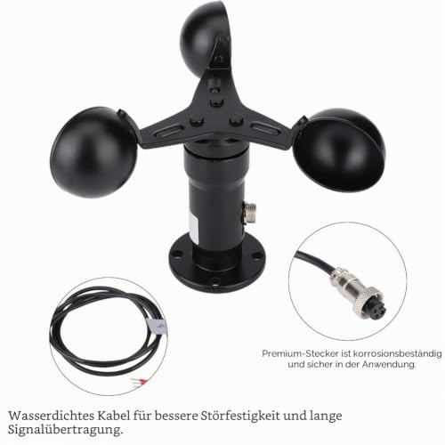 MAGT Wind Speed Sensor, Pulse Signal Output Aluminum Alloy Wind Speed Meter Practical Wind Gauge Anemometer 3 Cups