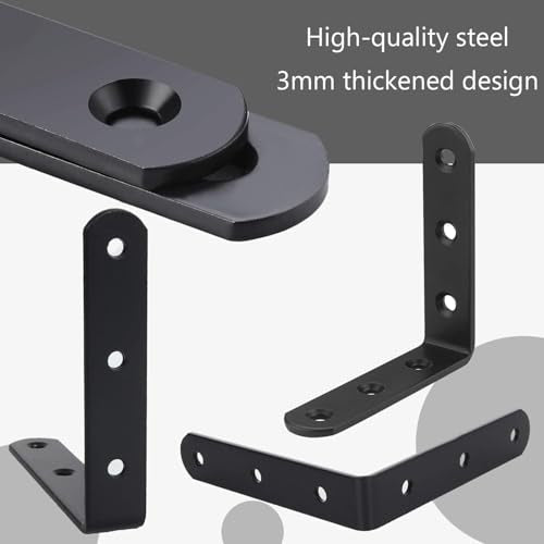 12 PCS Black L Brackets for Wood, 4" x 4" Heavy Duty L Corner Brace 90 Degree Metal Right Angle Bracket for Shelves, Furniture, Cabinets, Thickness 3MM, Included 72 PCS Screws 100x100MM
