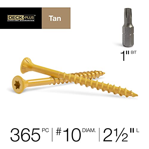 Deck Plus Wood Screws, Tan Exterior Screws, 10-2.5”, 5lb Box, 48416 & #10 x 3, Tan, 5lb Box, 48419 White #10 x 2-1/2"+ Deck Plus 48419