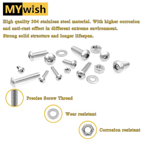 Mywish 540Pcs Metric M3 M4 M5 Screws Assortment Kit & 1290 Pieces M2 M3 M4 M5 Screw Nuts and Bolts Assortment Kit, 304 Stainless Steel 3D Printer DIY Metric Bolt Assortment, Spring & Flat Lock Washers