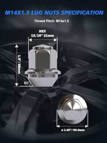 20pcs M14X1.5 Chrome Lug Nuts Compatible with 15-26 Mustang Edge