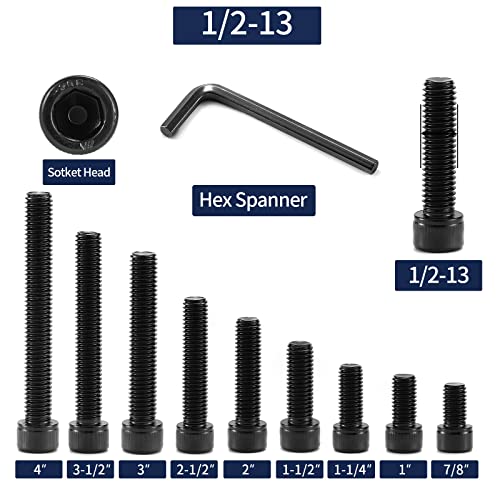 1/2-13 x 1-1/4" Socket Head Cap Screws Bolts, 20Pcs 304 Stainless Steel 18-8, Allen Socket Hex Drive, Full Thread, Black Oxide by SG TZH(with Hex Spanner)