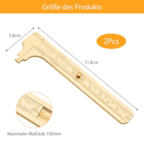 Calliper Small Analogue Handy 100 mm Pack of 2 | Mini Brass Sliding Gauge, Double Scale, Pocket Ruler, for Jewellery, Woodworking, Inch Measuring Tool Ruler