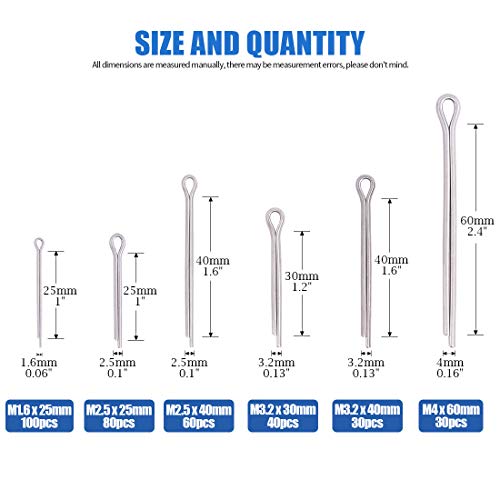 Glarks 340Pcs 6 Sizes 304 Stainless Steel Cotter Pin Assortment Kit +300Pcs 12 Size Zinc Plated Steel Cotter Pin and Hair Pin Assortment Kit