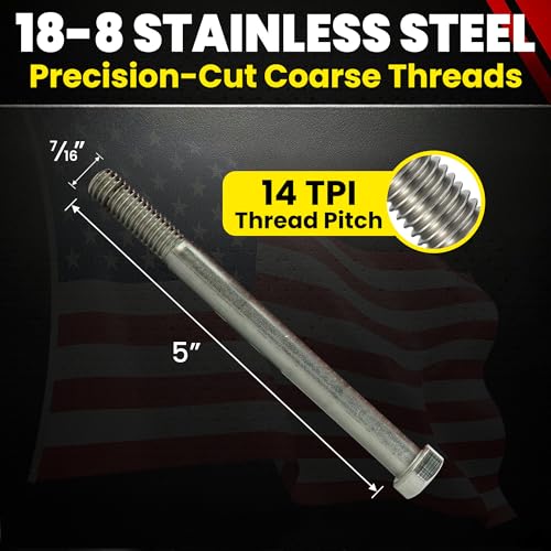 Stainless 7/16-14 x 5" Hex Head Bolts 304 Stainless Steel (10 Pieces) 7/16-14 x 5"