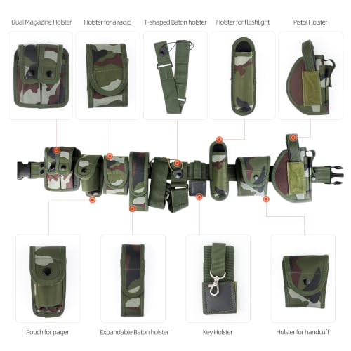 RUNCL Utility Belt, Simple Waist Pack or 10-in-1 Modular Tool Belt for Airsoft, Hiking, Camping and Outdoor Use Jungle Camo